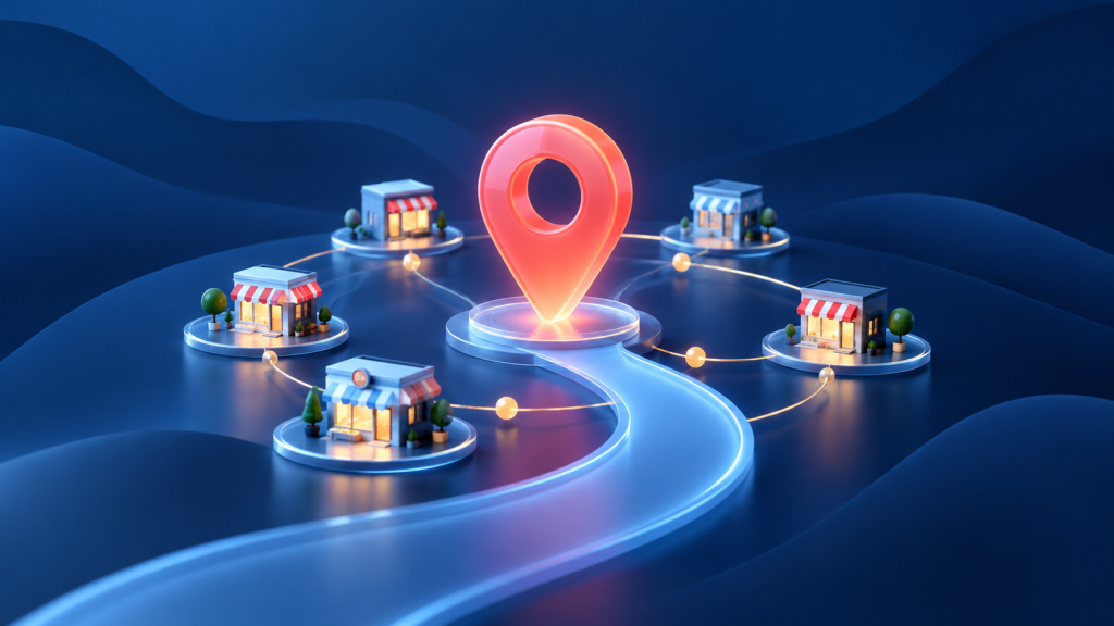 Ilustração abstrata de uma estratégia de SEO local