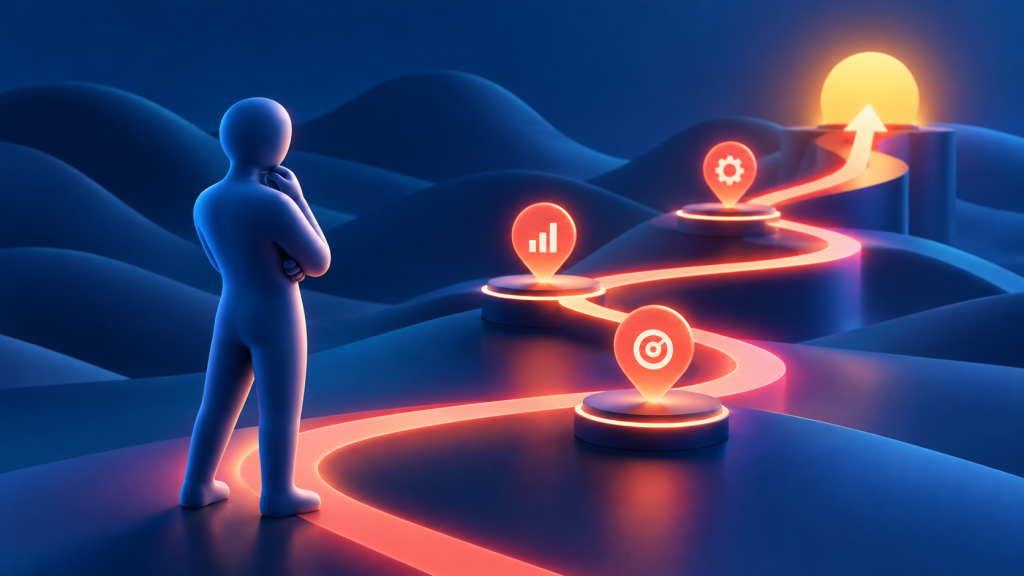 Ilustração abstrata de um especialista SEO a definir prioridades